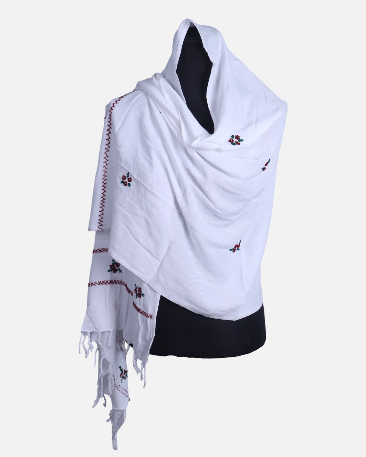 White Cotton Embroidered Women’s Scarf 4