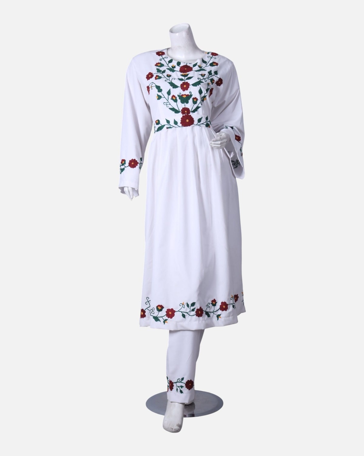 White Tajik Embroidered Womens Dress, Handmade Floral Stitch Dress - Cloth Sizes Women: Double Extra Large White Tajik Embroidered Womens Dress, Handmade Floral Stitch Dress - Cloth Sizes Women: Double Extra Large