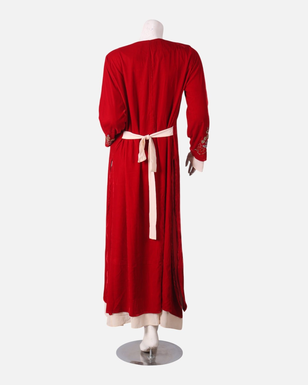 Two Layer Embroidered Dress – Red Handmade Beaded Sleeve & Hem Design 2