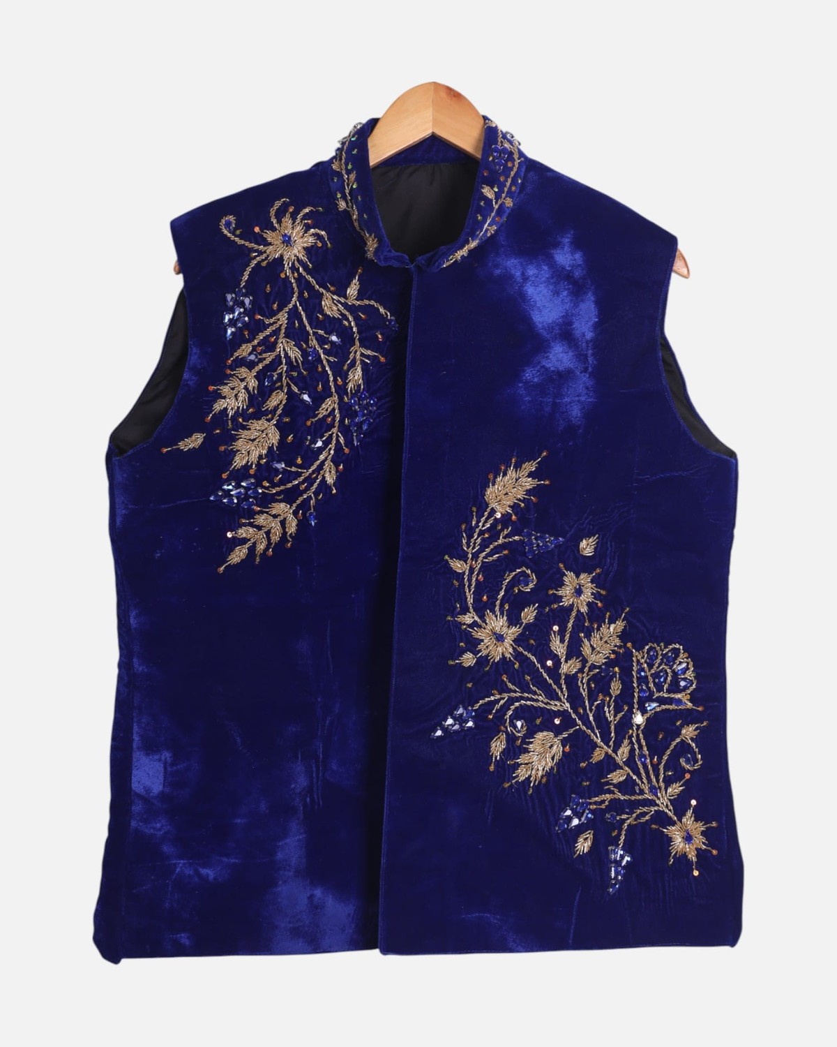 Waistcoat Velvet Men’s Afghan – Handmade Blue Embroidered Traditional Vest 3