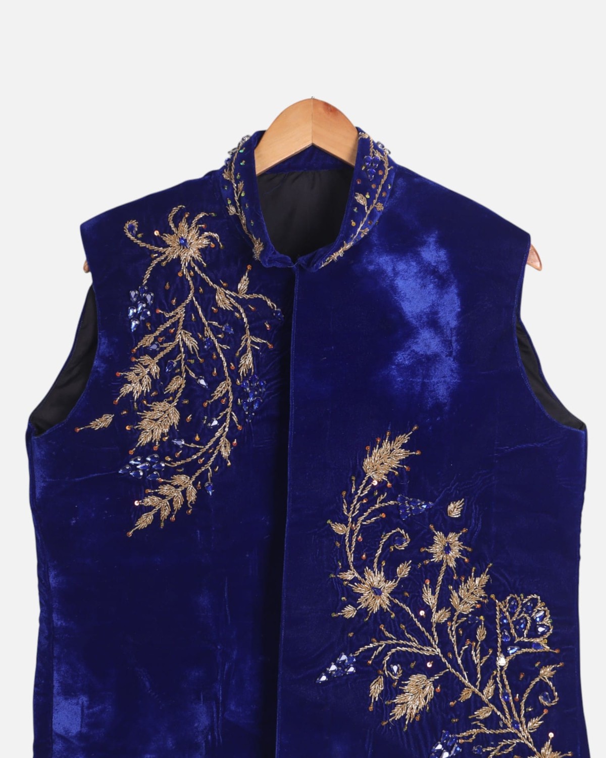 Waistcoat Velvet Men’s Afghan – Handmade Blue Embroidered Traditional Vest 2