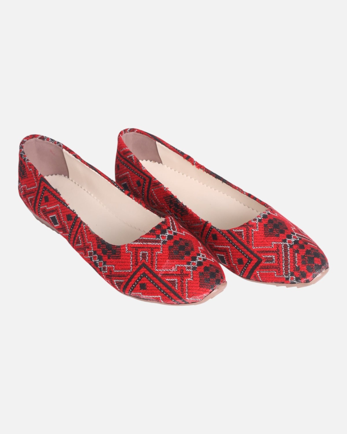 Bag & Shoes Set – Handwoven Red Fabric, Natural Goat Leather 4