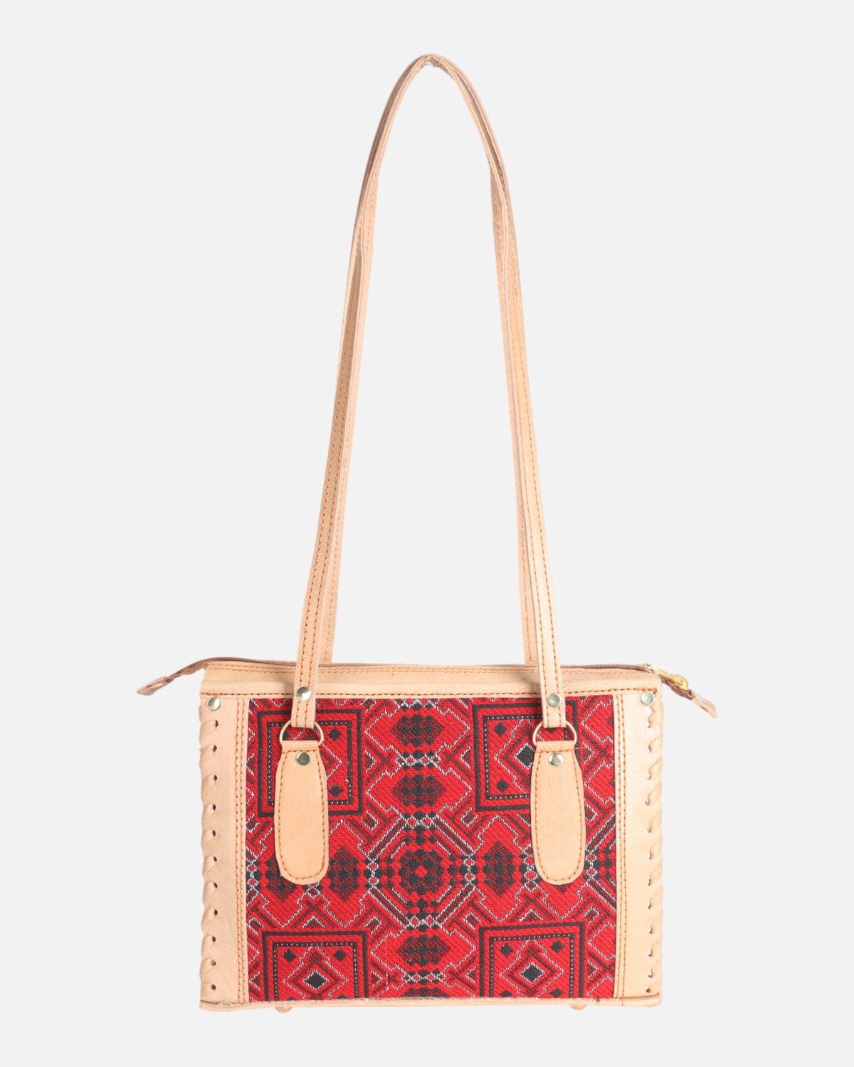 Bag & Shoes Set – Handwoven Red Fabric, Natural Goat Leather 13