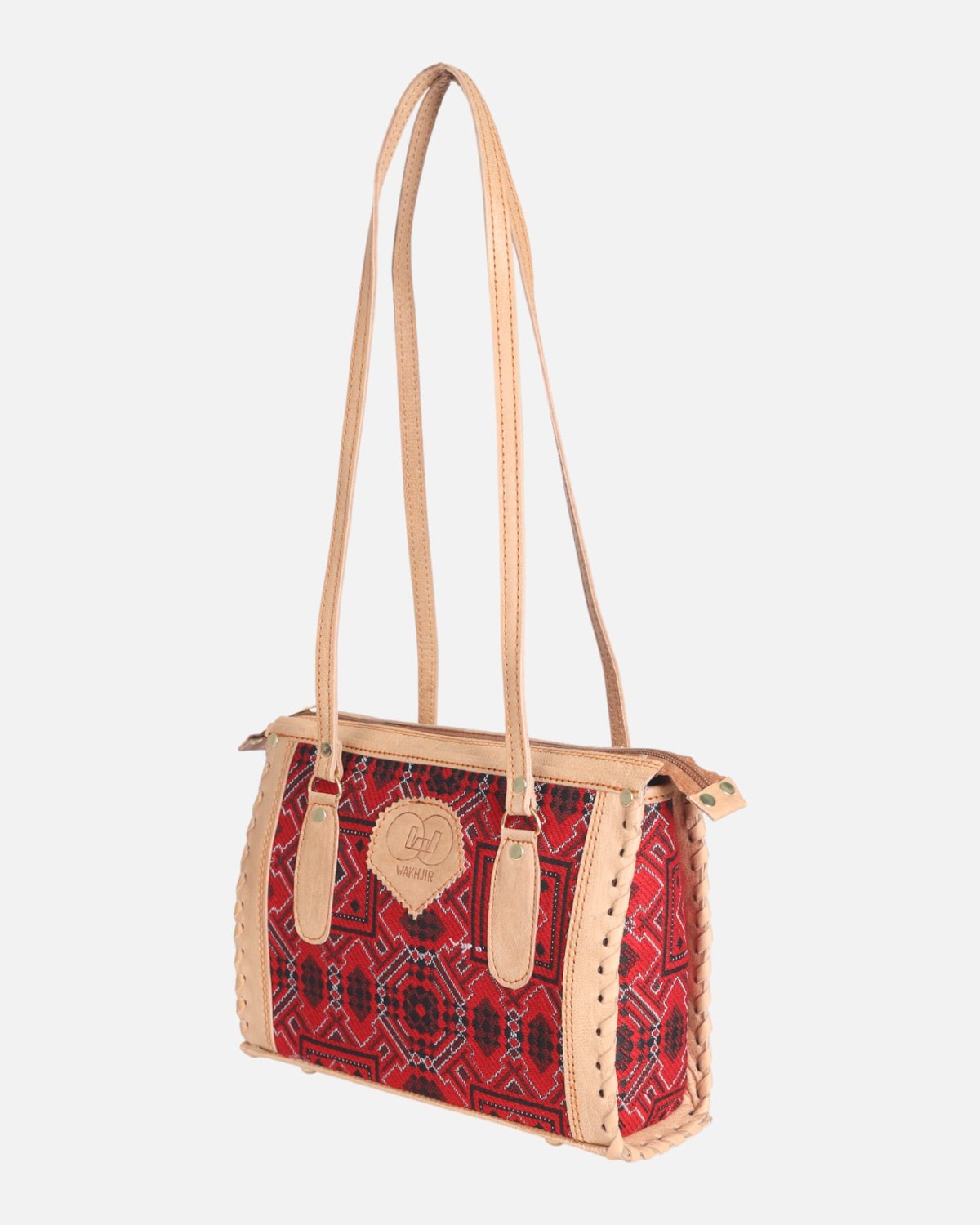 Bag & Shoes Set – Handwoven Red Fabric, Natural Goat Leather 12