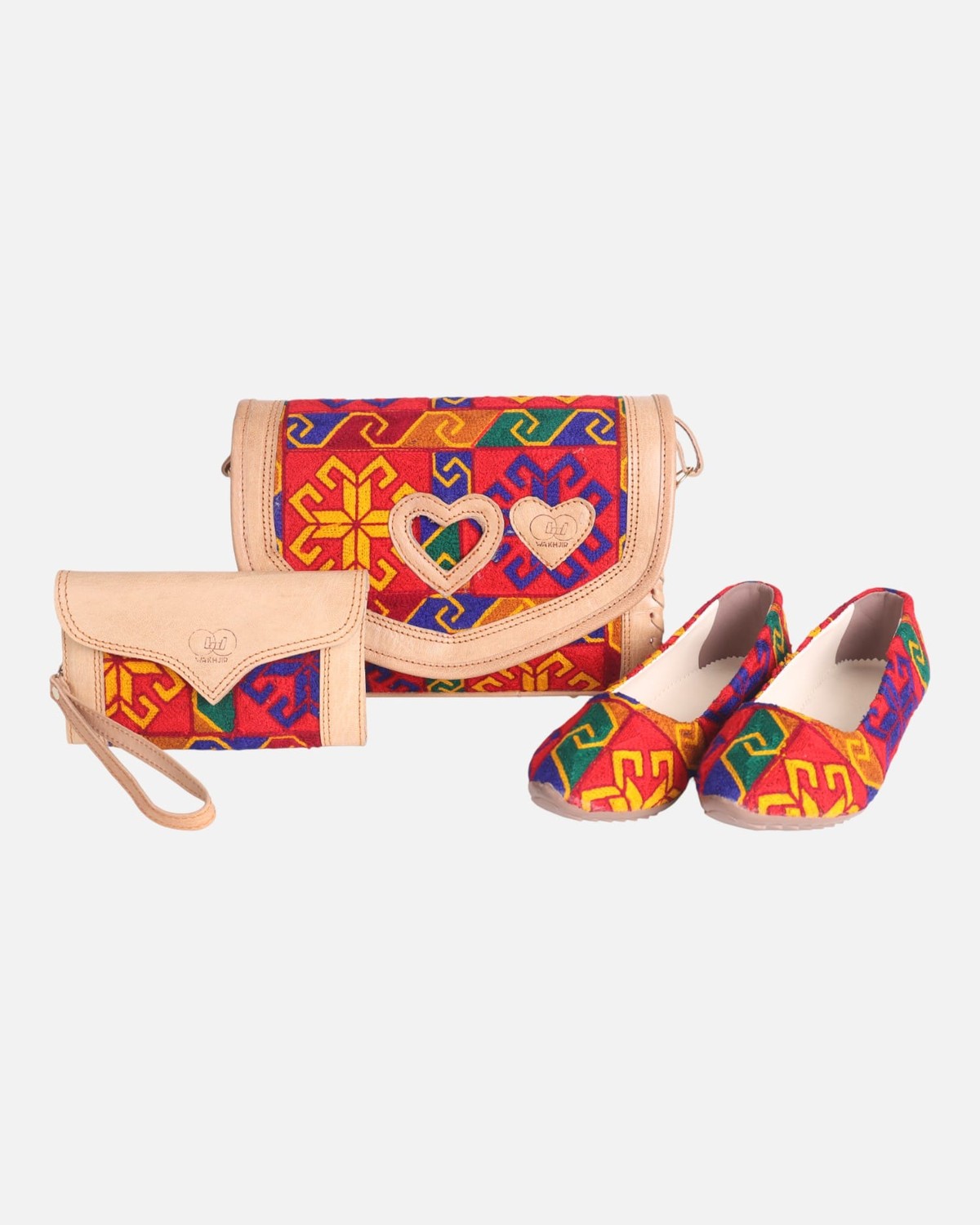 Handbag, Shoes & Pouch Set – Multicolor Artisan Craft 14