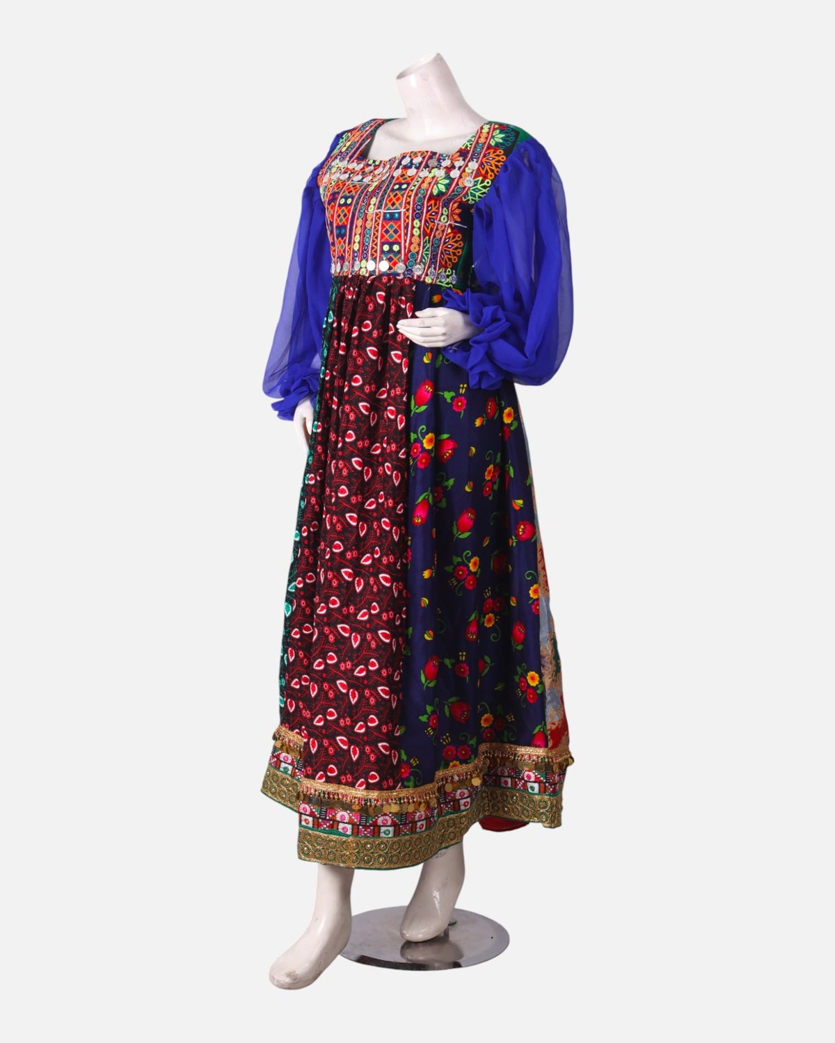 Mahfili Long Dress with Coins – Blue, Green, Red & Yellow Custom Size 1