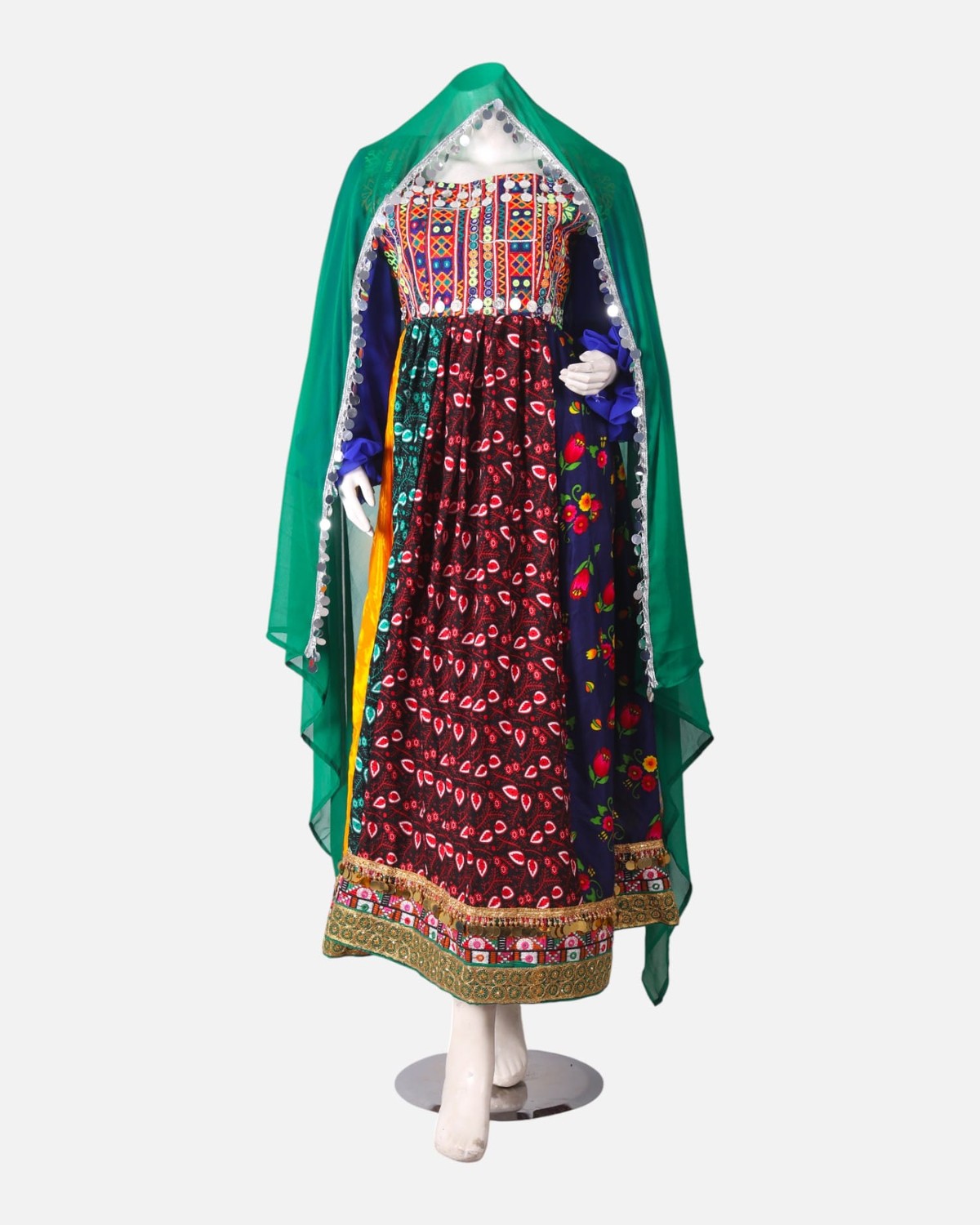 Mahfili Long Dress with Coins – Blue, Green, Red & Yellow Custom Size 6