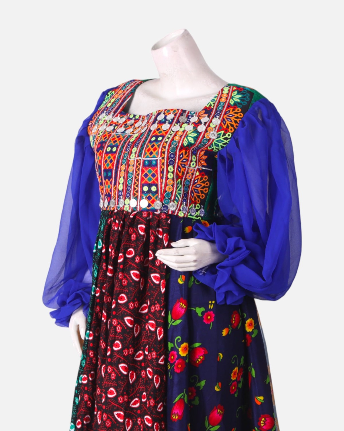 Mahfili Long Dress with Coins – Blue, Green, Red & Yellow Custom Size 3