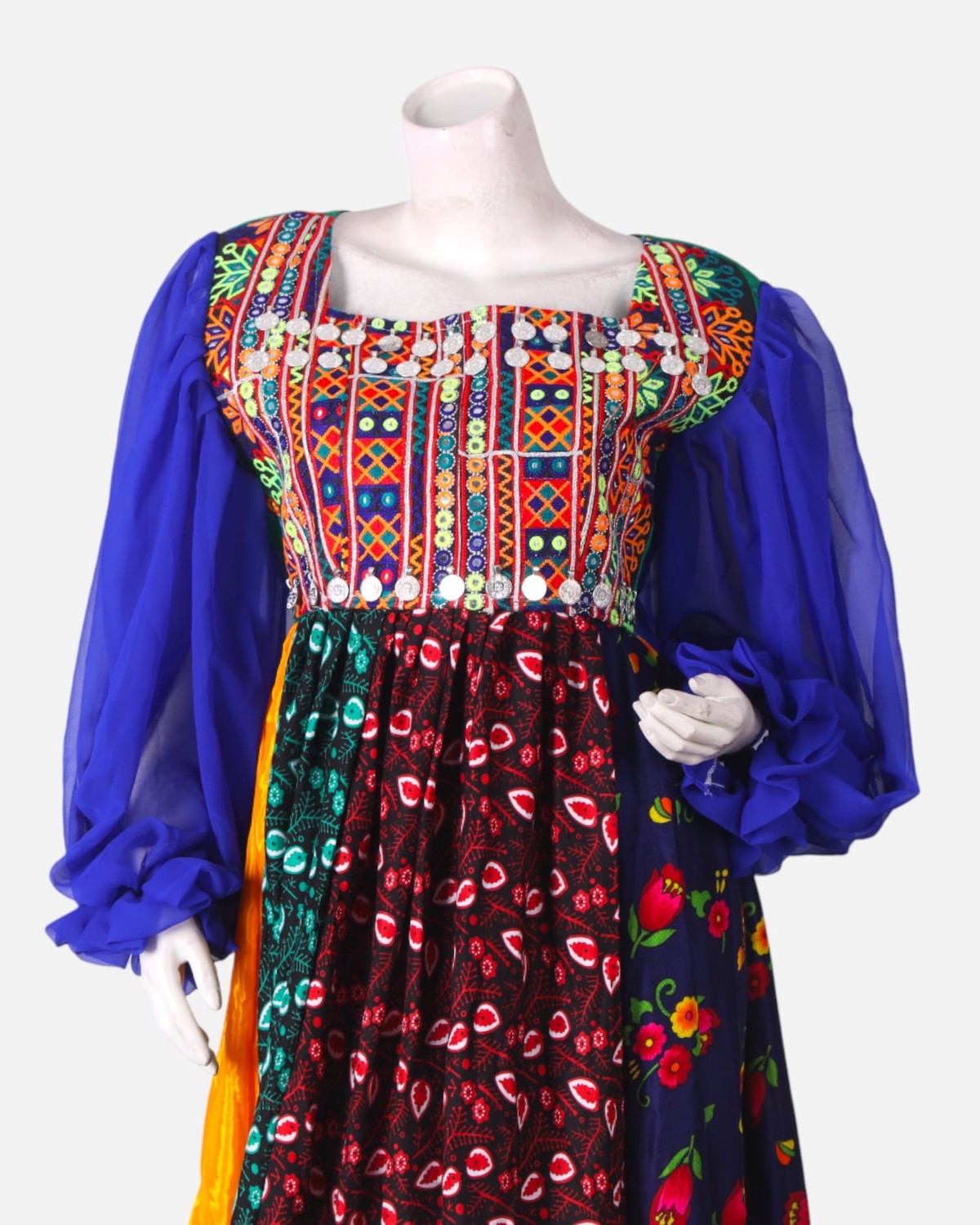 Mahfili Long Dress with Coins – Blue, Green, Red & Yellow Custom Size 2