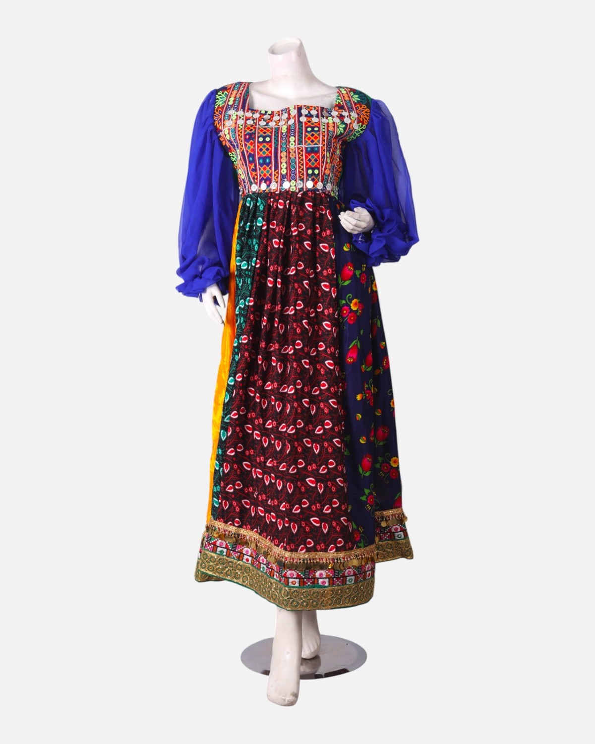 Mahfili Long Dress with Coins – Blue, Green, Red & Yellow Custom Size 4