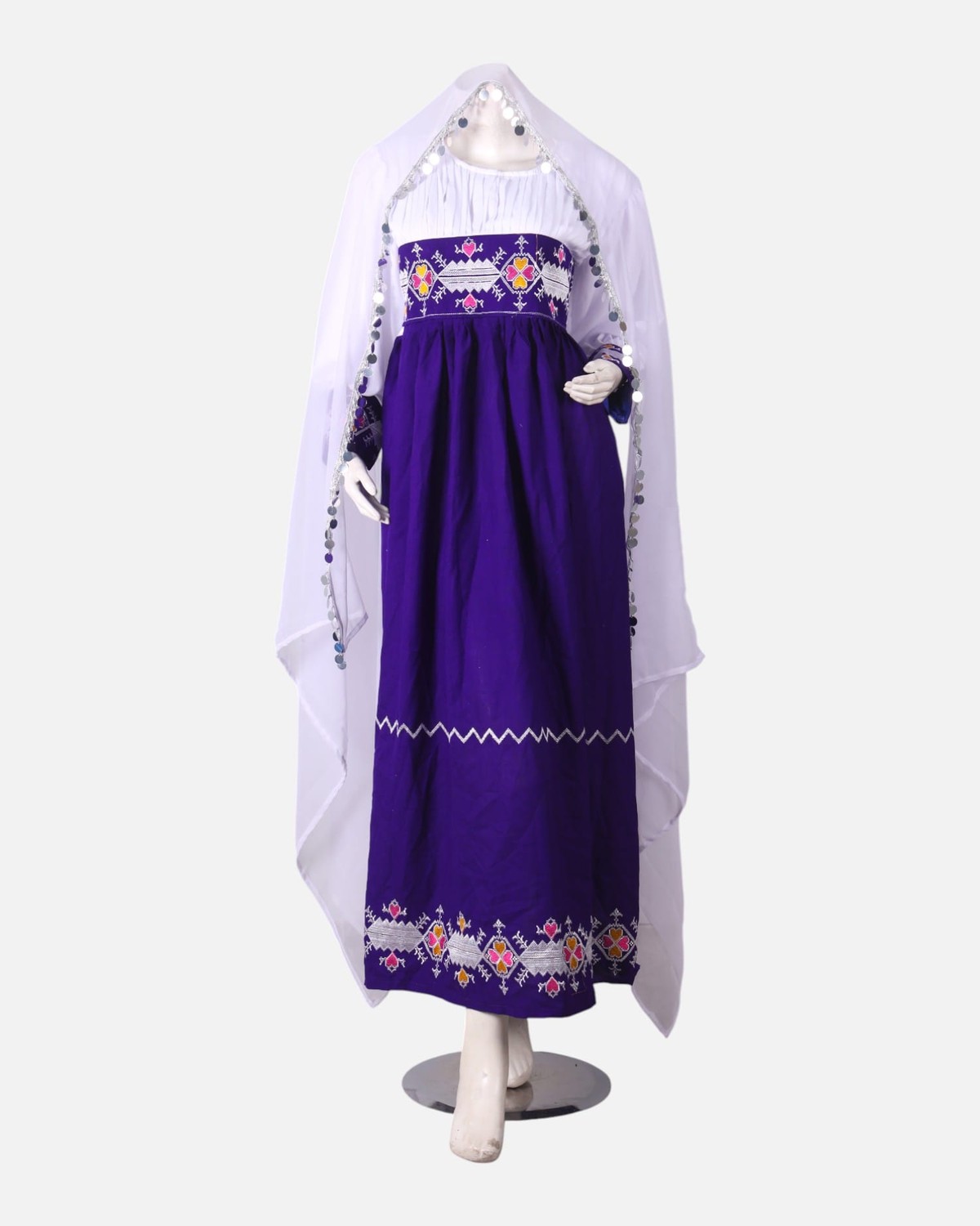 Blue & White Gandi Afghani Party Dress – Hand Embroidered Cotton Traditional Wear 5