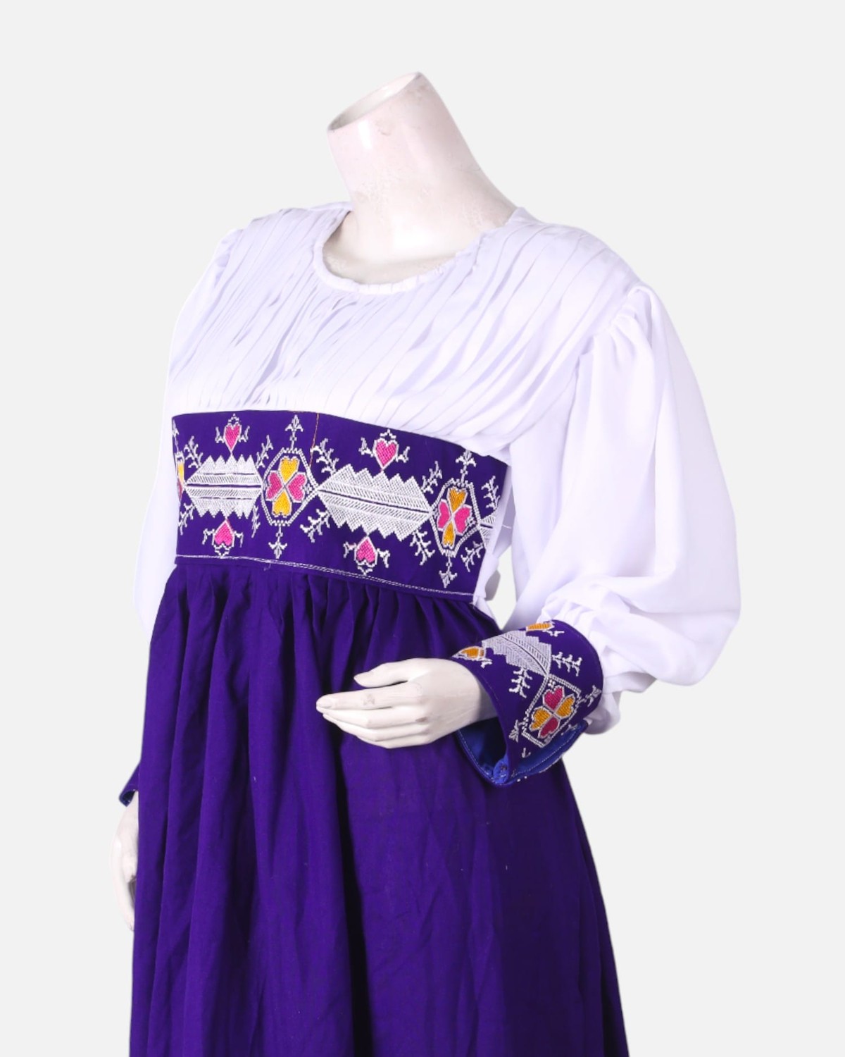 Blue & White Gandi Afghani Party Dress – Hand Embroidered Cotton Traditional Wear 7