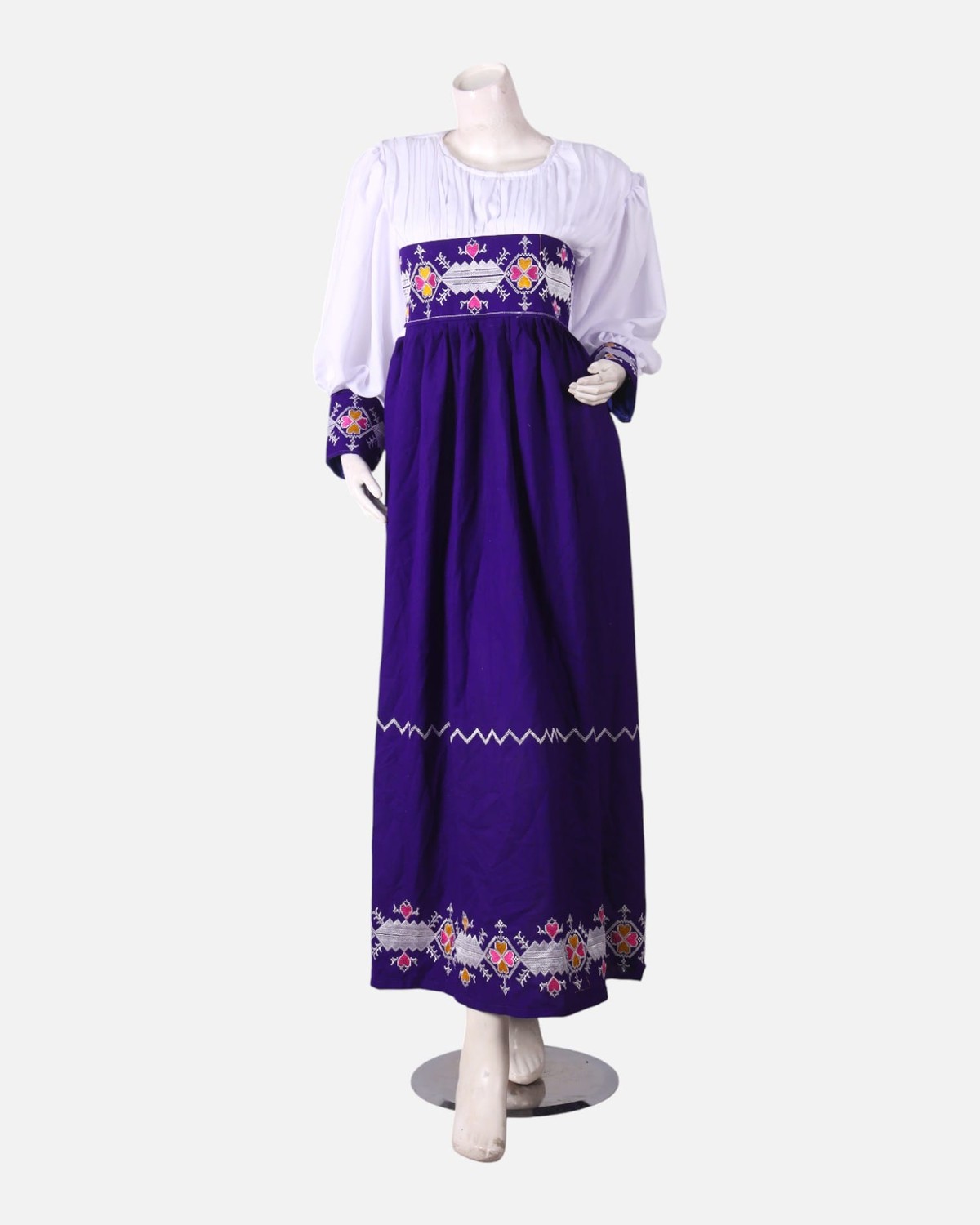Blue & White Gandi Afghani Party Dress – Hand Embroidered Cotton Traditional Wear 3