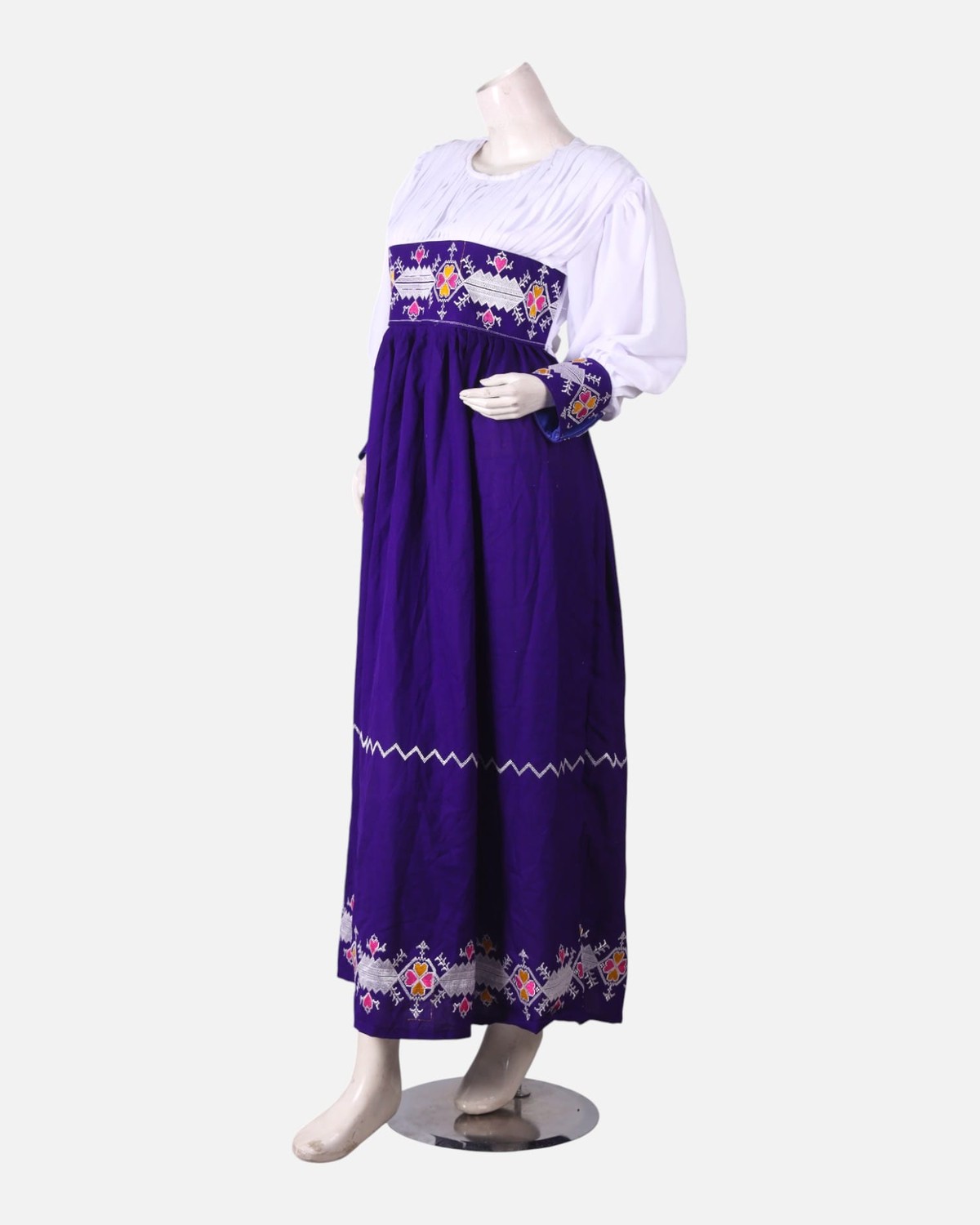 Blue & White Gandi Afghani Party Dress – Hand Embroidered Cotton Traditional Wear 1