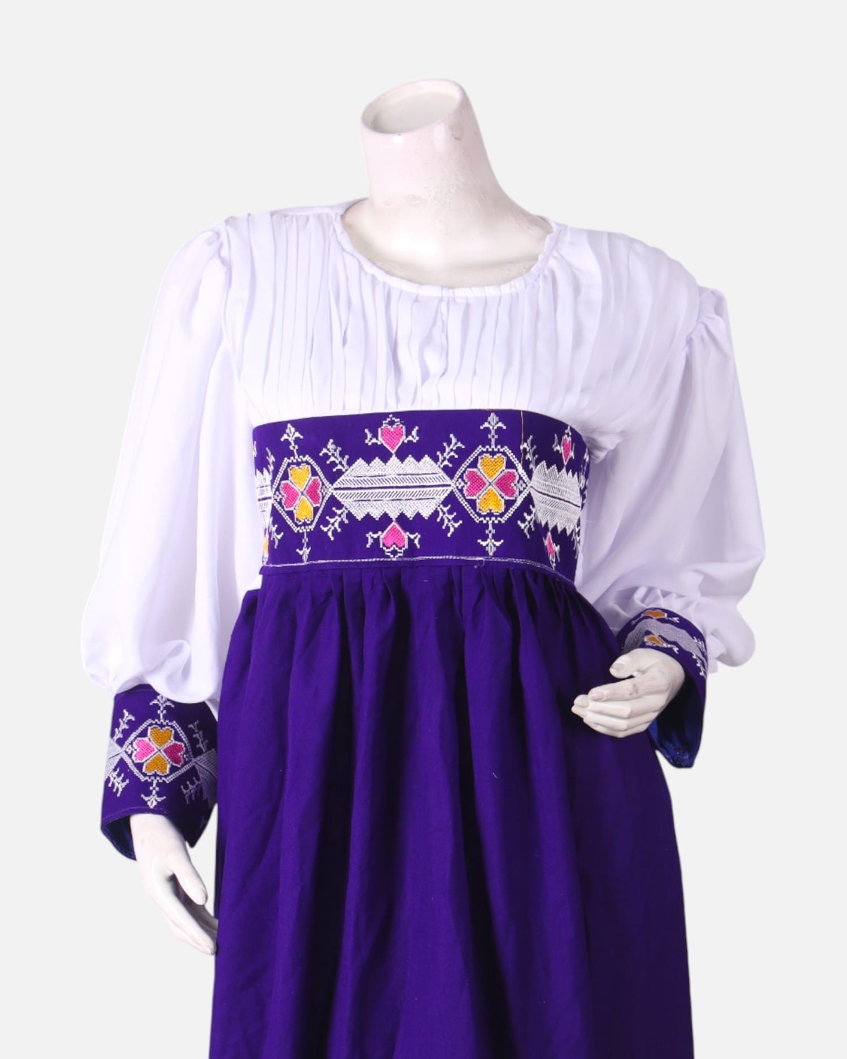 Blue & White Gandi Afghani Party Dress – Hand Embroidered Cotton Traditional Wear 4