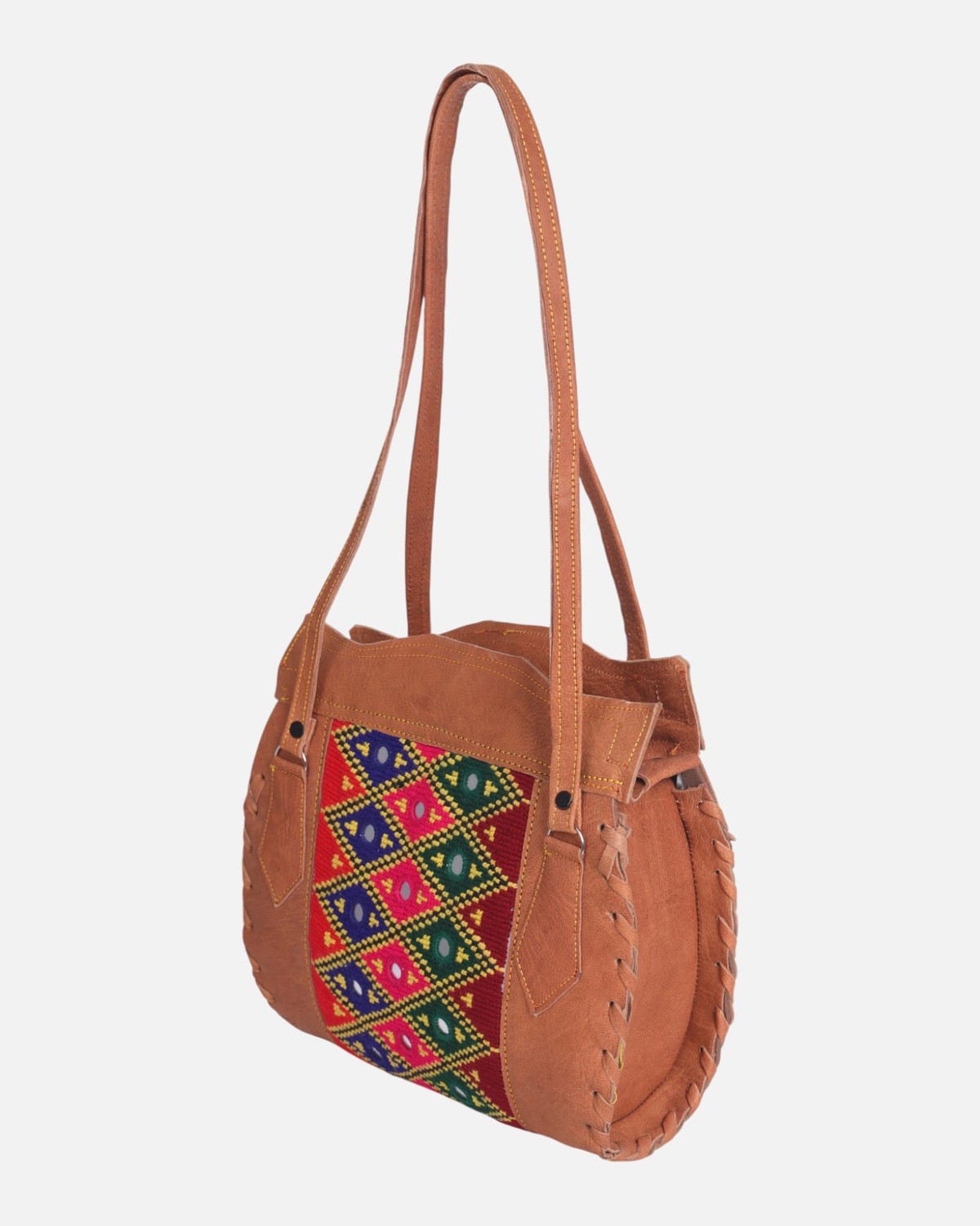 Leather Bag with Colorful Graph Embroidery 4