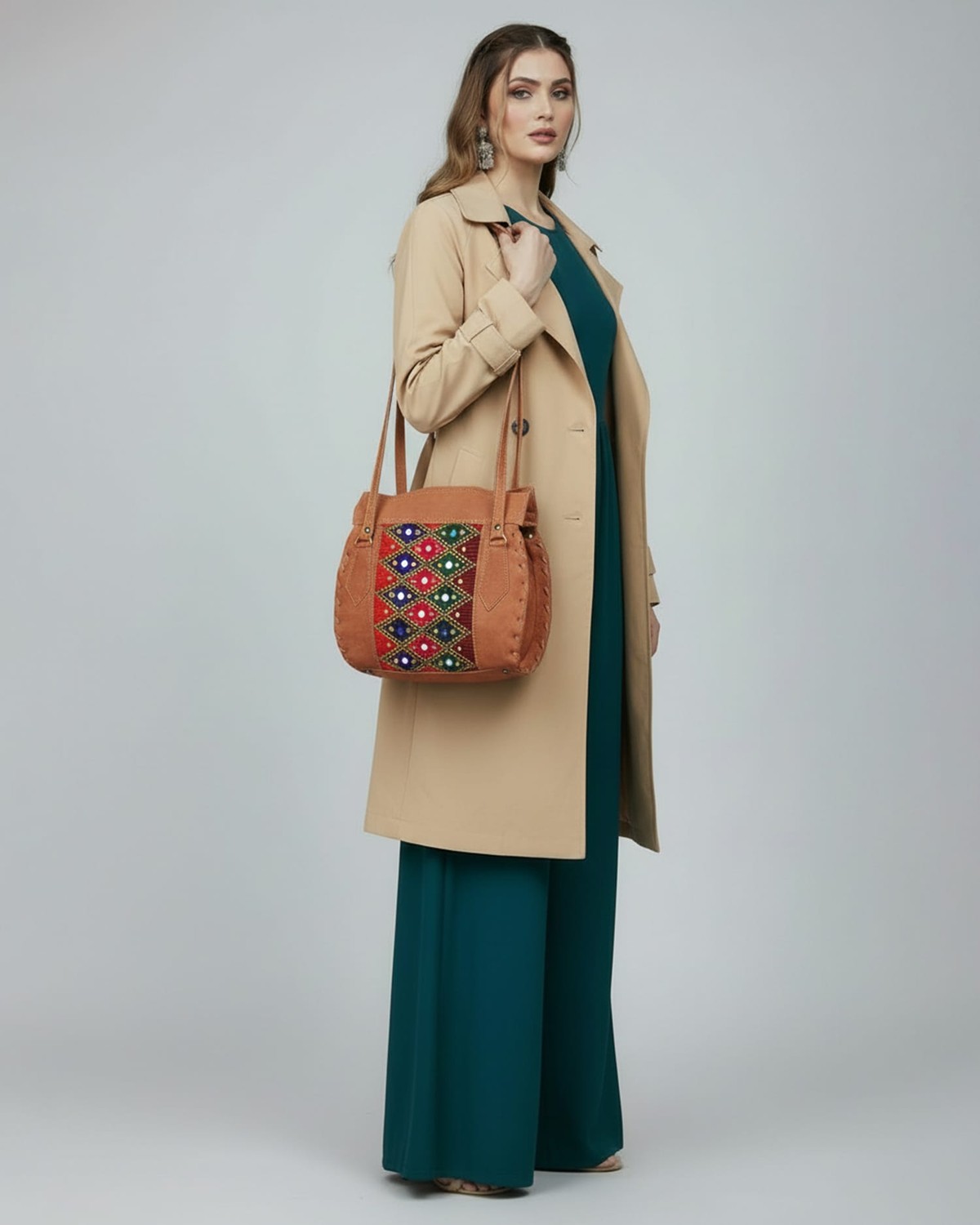 Leather Bag with Colorful Graph Embroidery 1