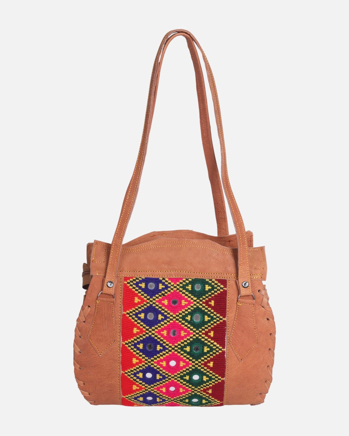 Leather Bag with Colorful Graph Embroidery 3