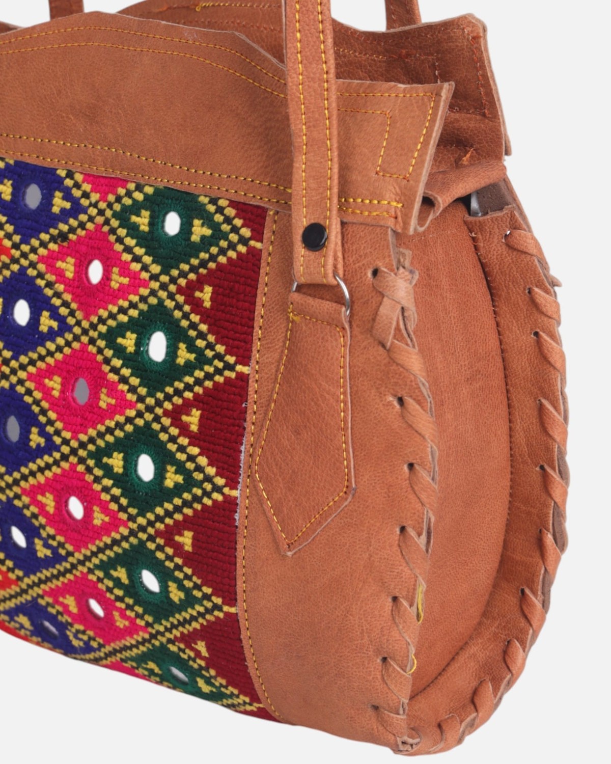 Leather Bag with Colorful Graph Embroidery 2