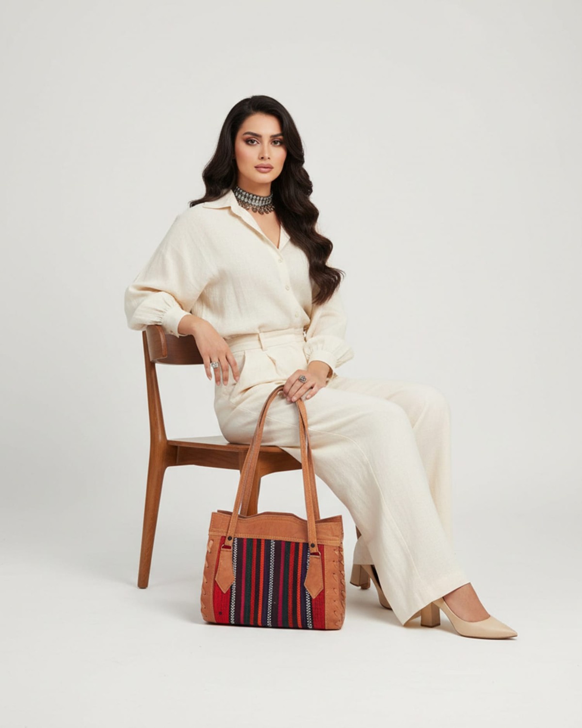 Colorful Afghan Leather Tote Bag 4