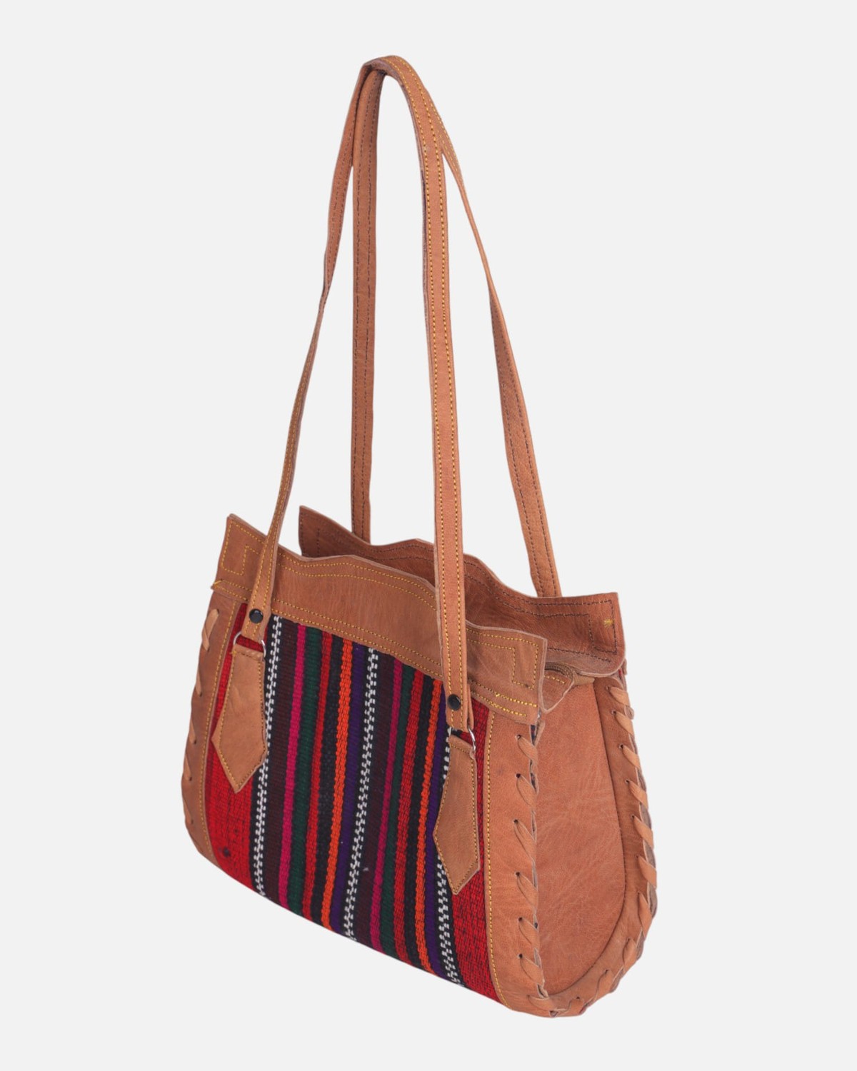 Colorful Afghan Leather Tote Bag 2