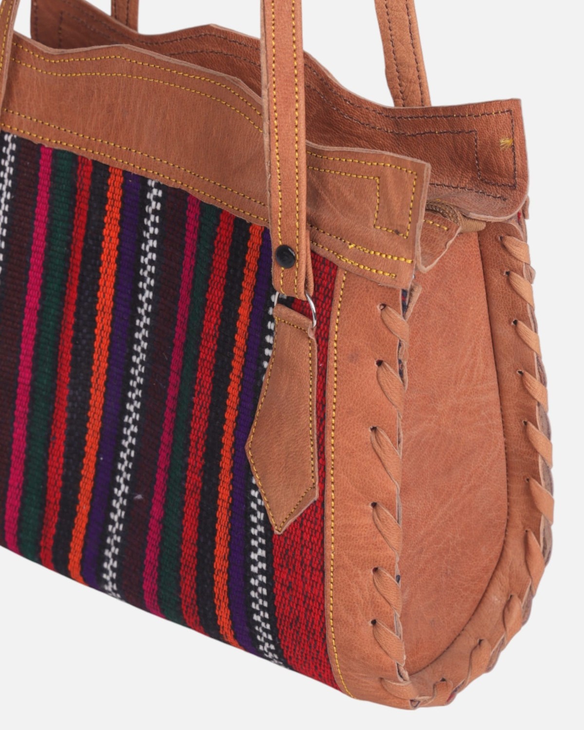 Colorful Afghan Leather Tote Bag 3