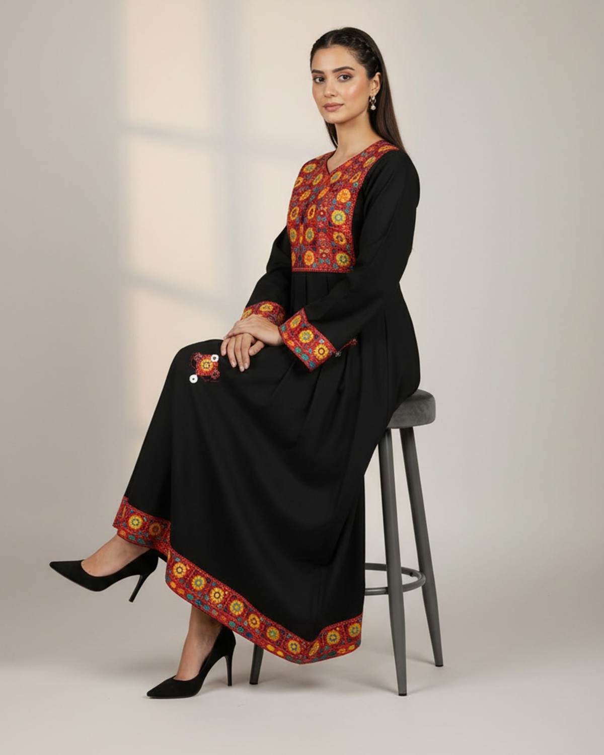 Black Afghan Dress with Traditional Embroidery 6