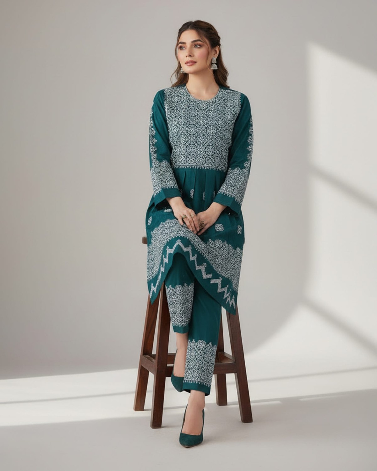 Teal Afghan Embroidered Dress 1