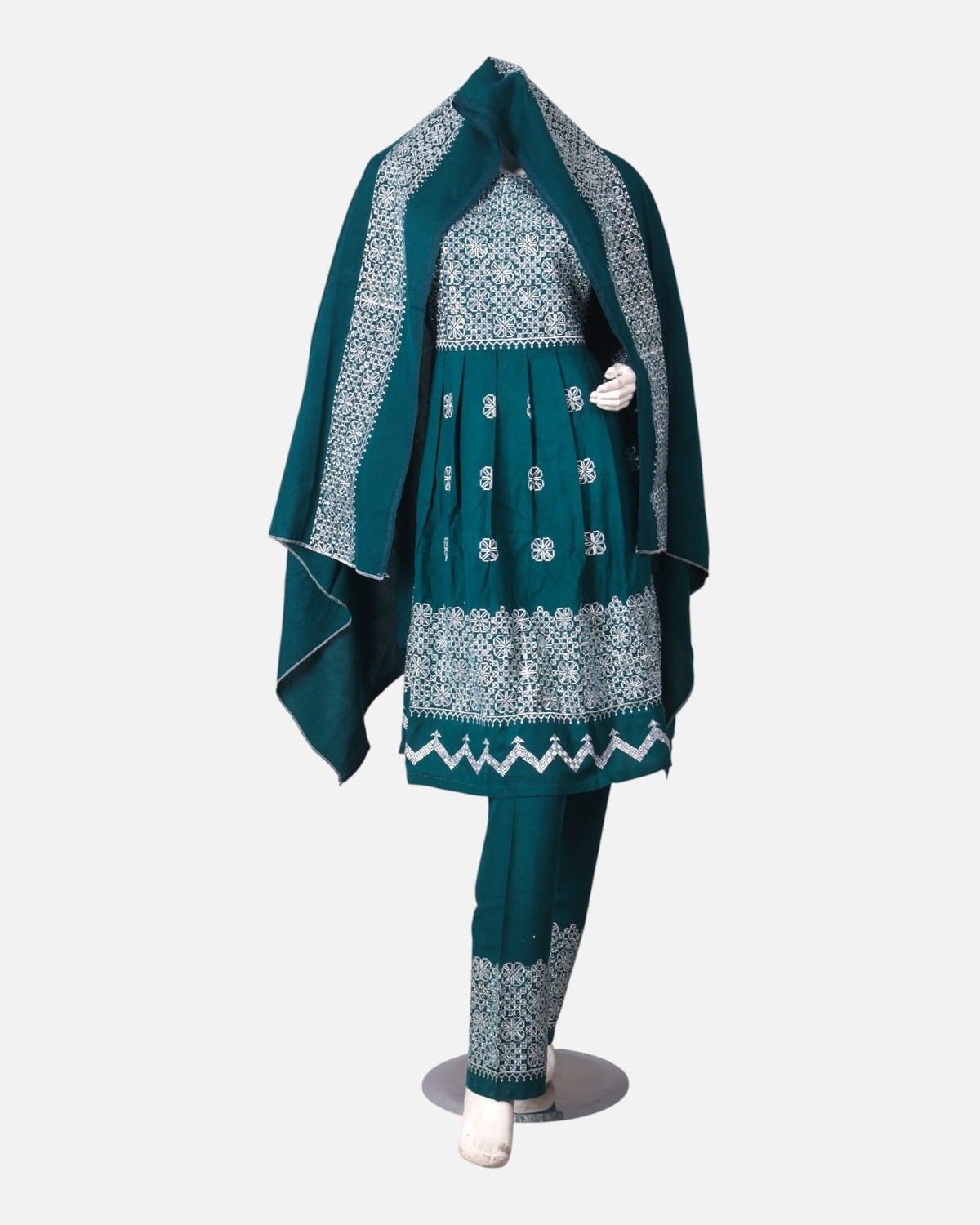 Teal Afghan Embroidered Dress 3