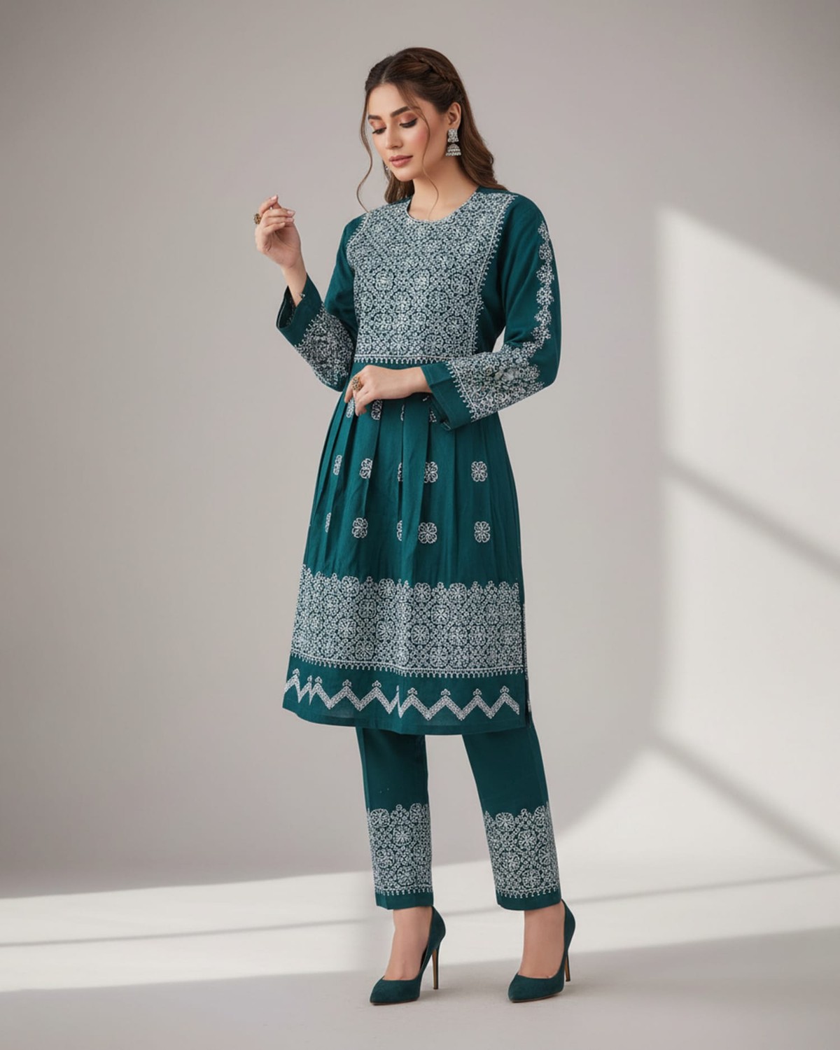 Teal Afghan Embroidered Dress 6