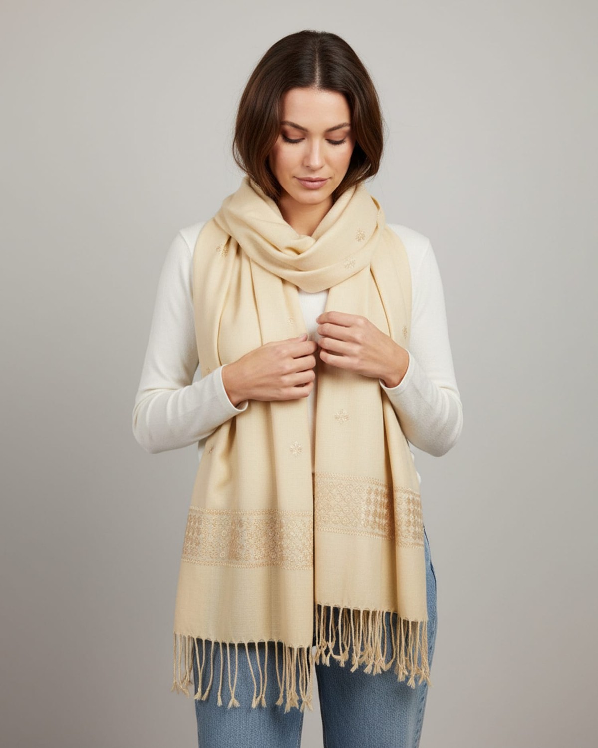 Soft Cream Afghan Scarf 4