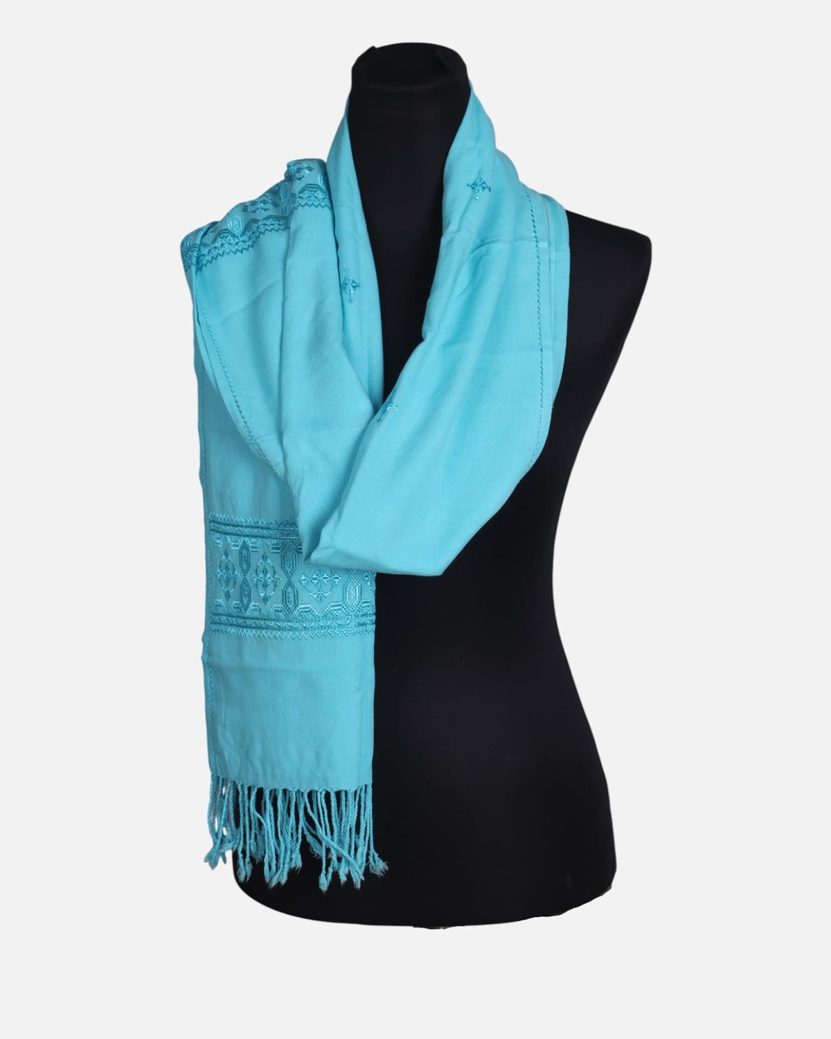 Sky Blue Afghan Cotton Scarf 6