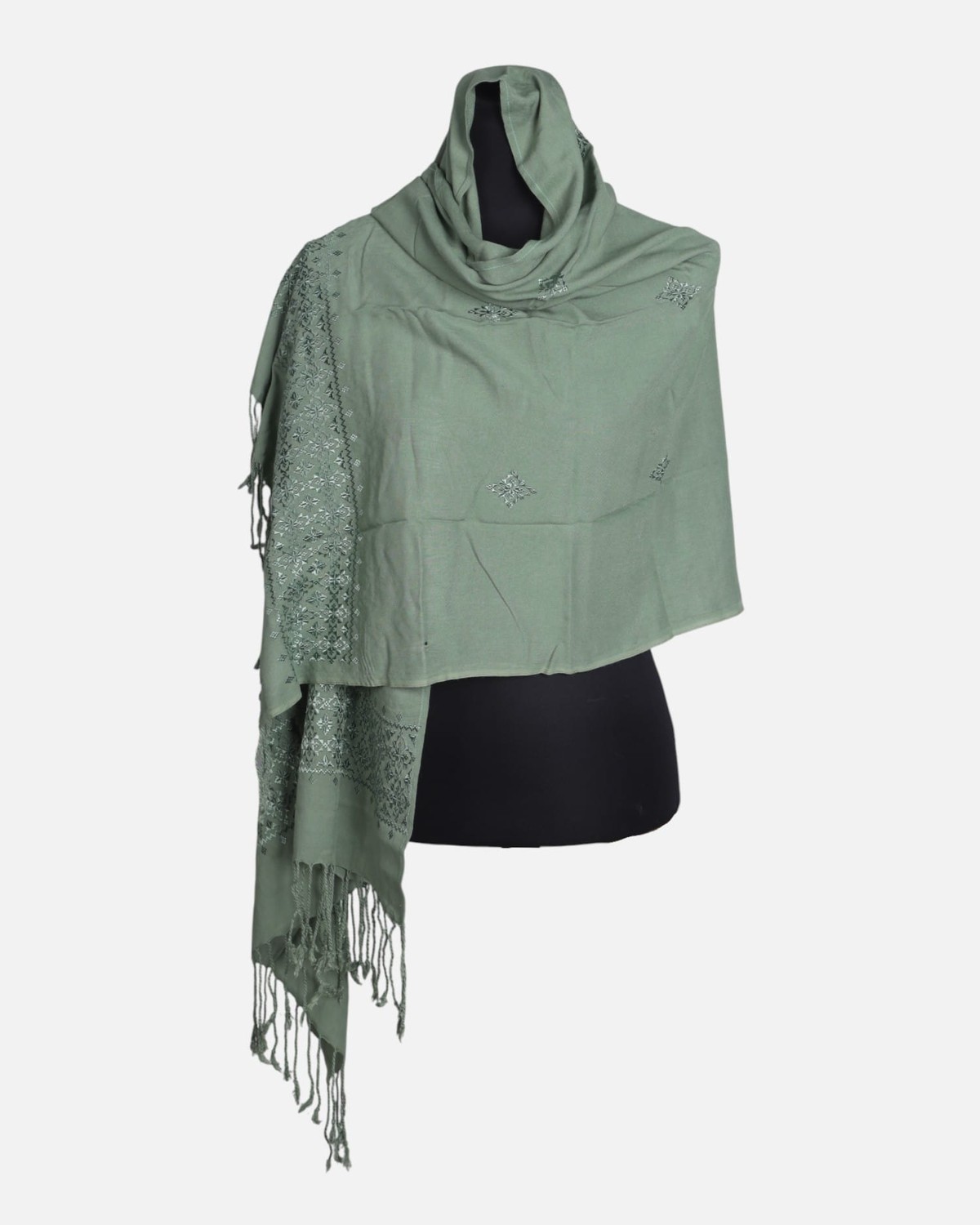 Sage Green Embroidered Women Scarf 1