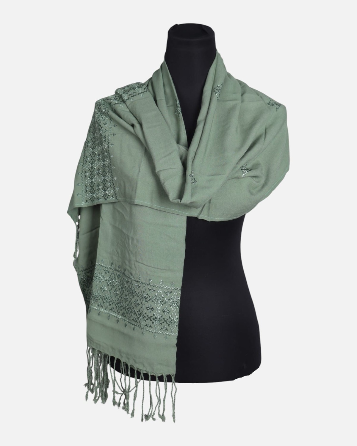 Sage Green Embroidered Women Scarf 4