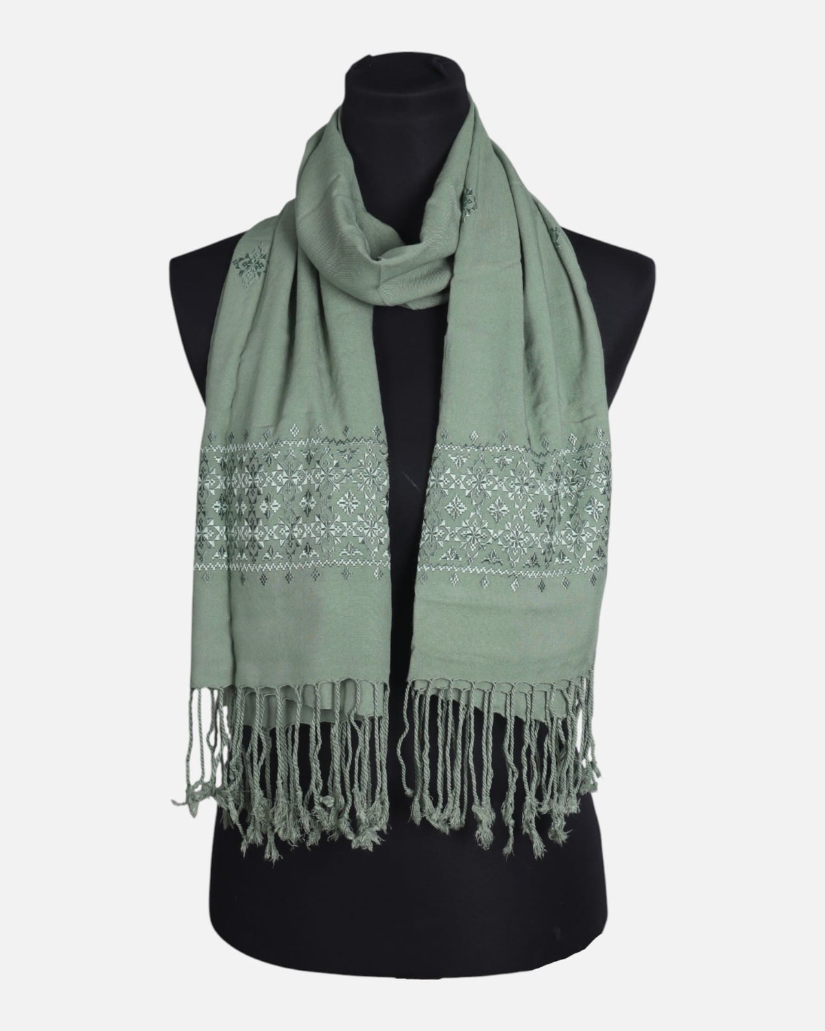 Sage Green Embroidered Women Scarf 3