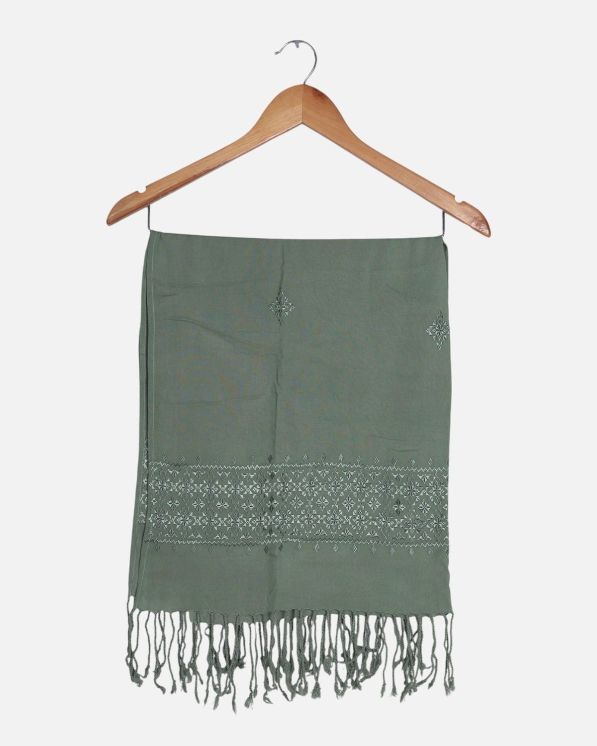Sage Green Embroidered Women Scarf 5