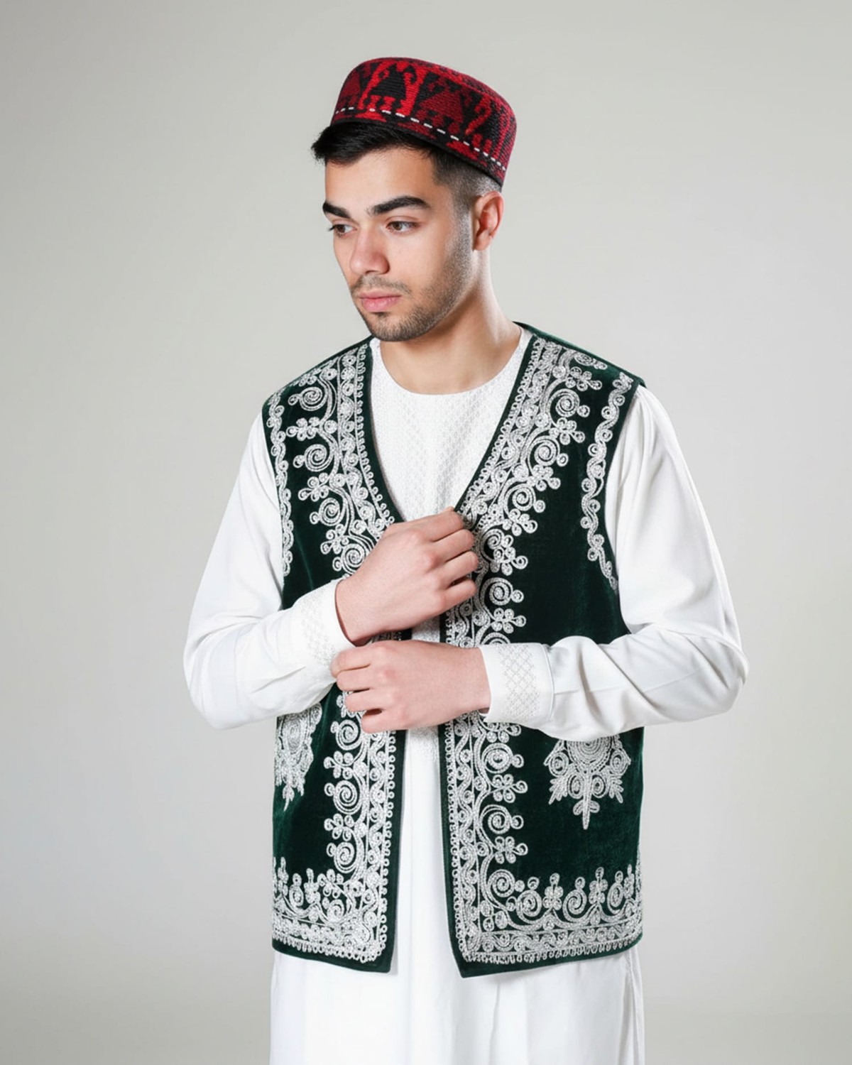 Traditional Red and Black Handwoven Afghan Kula – Embroidered Cap 3