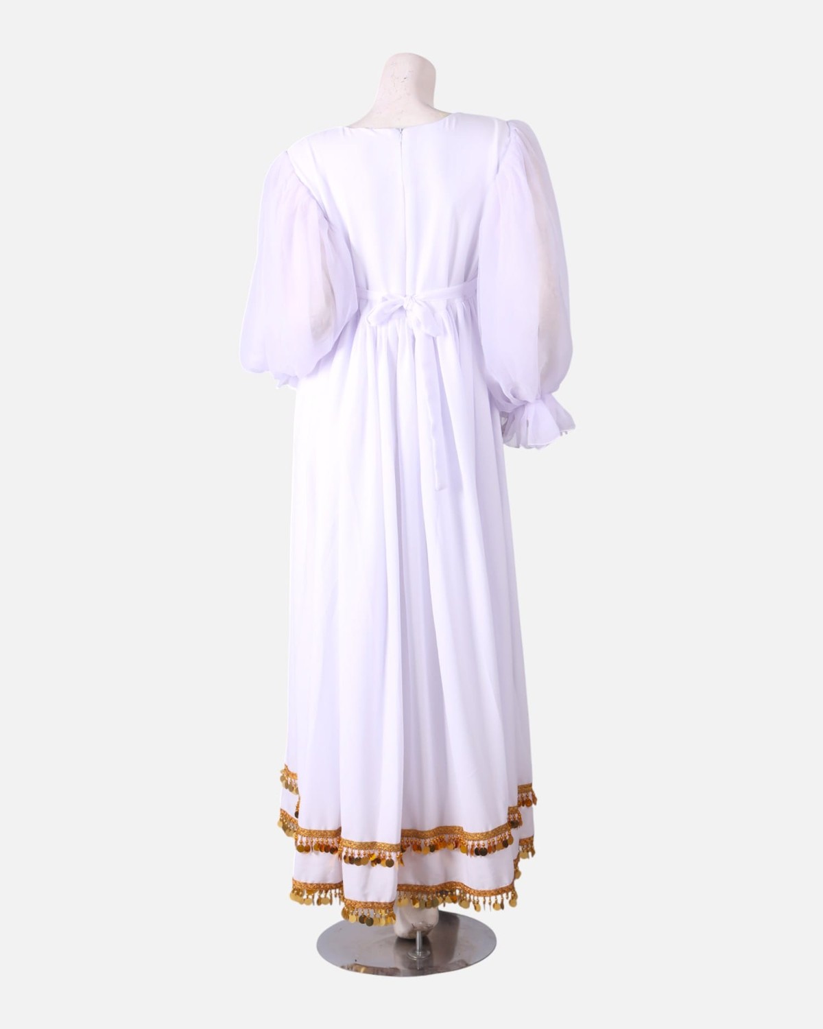 White Handmade Kuchi Dress – Ghand Afghani Mahfili, Traditional Embroidered Festival Dress 4