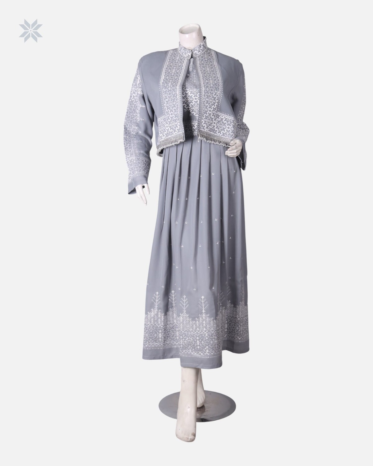 Grey Hazargi Traditional Dress with Embroidered Vest 3