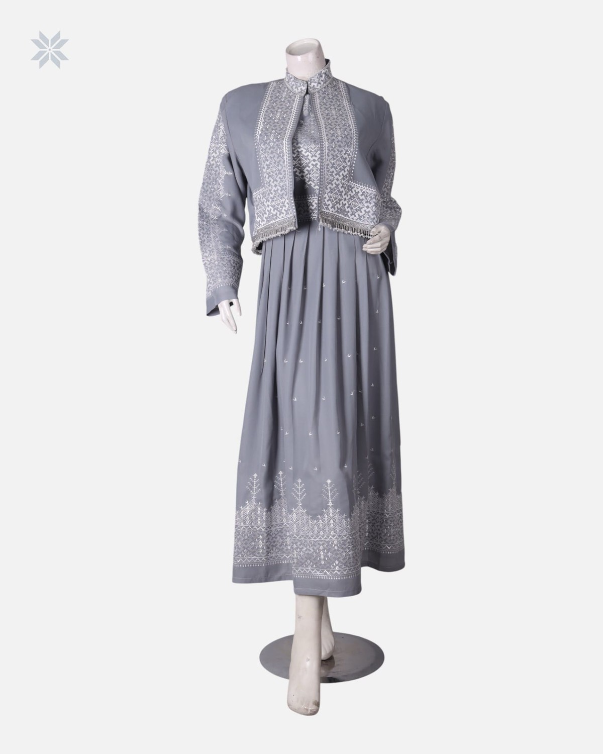 Grey Hazargi Traditional Dress with Embroidered Vest 4