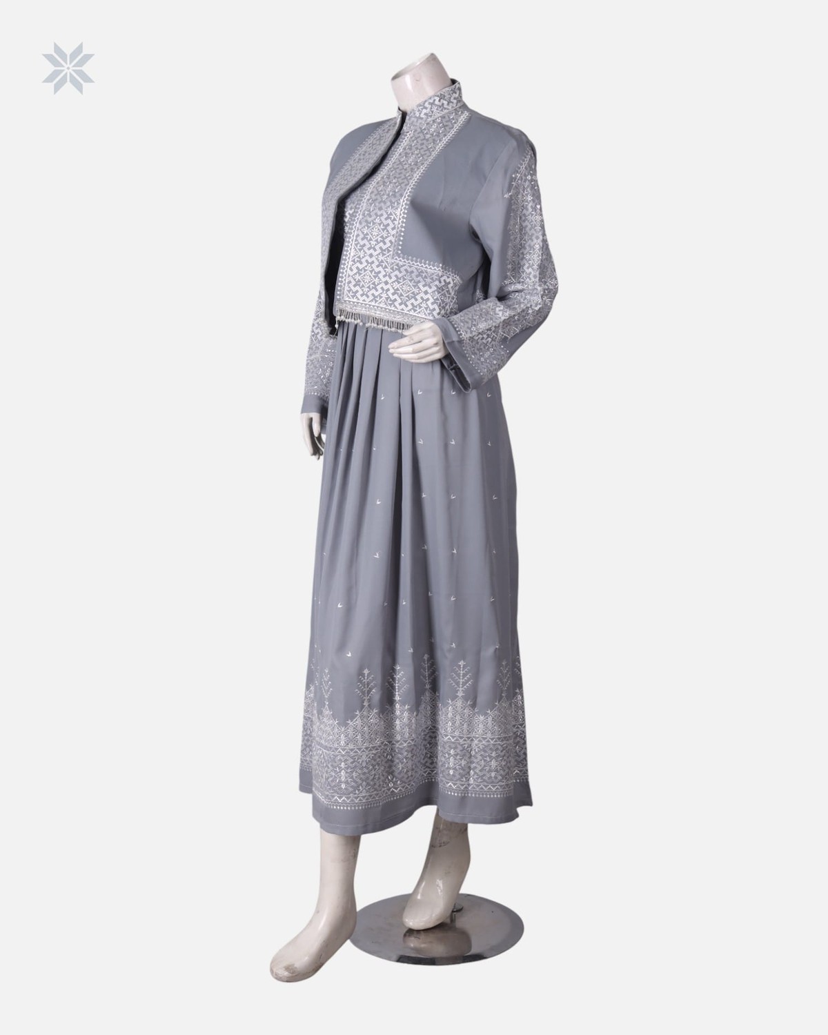 Grey Hazargi Traditional Dress with Embroidered Vest 5