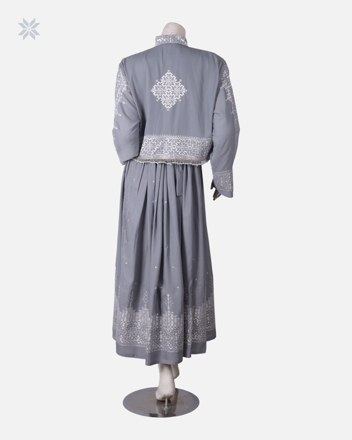 Grey Hazargi Traditional Dress with Embroidered Vest 8