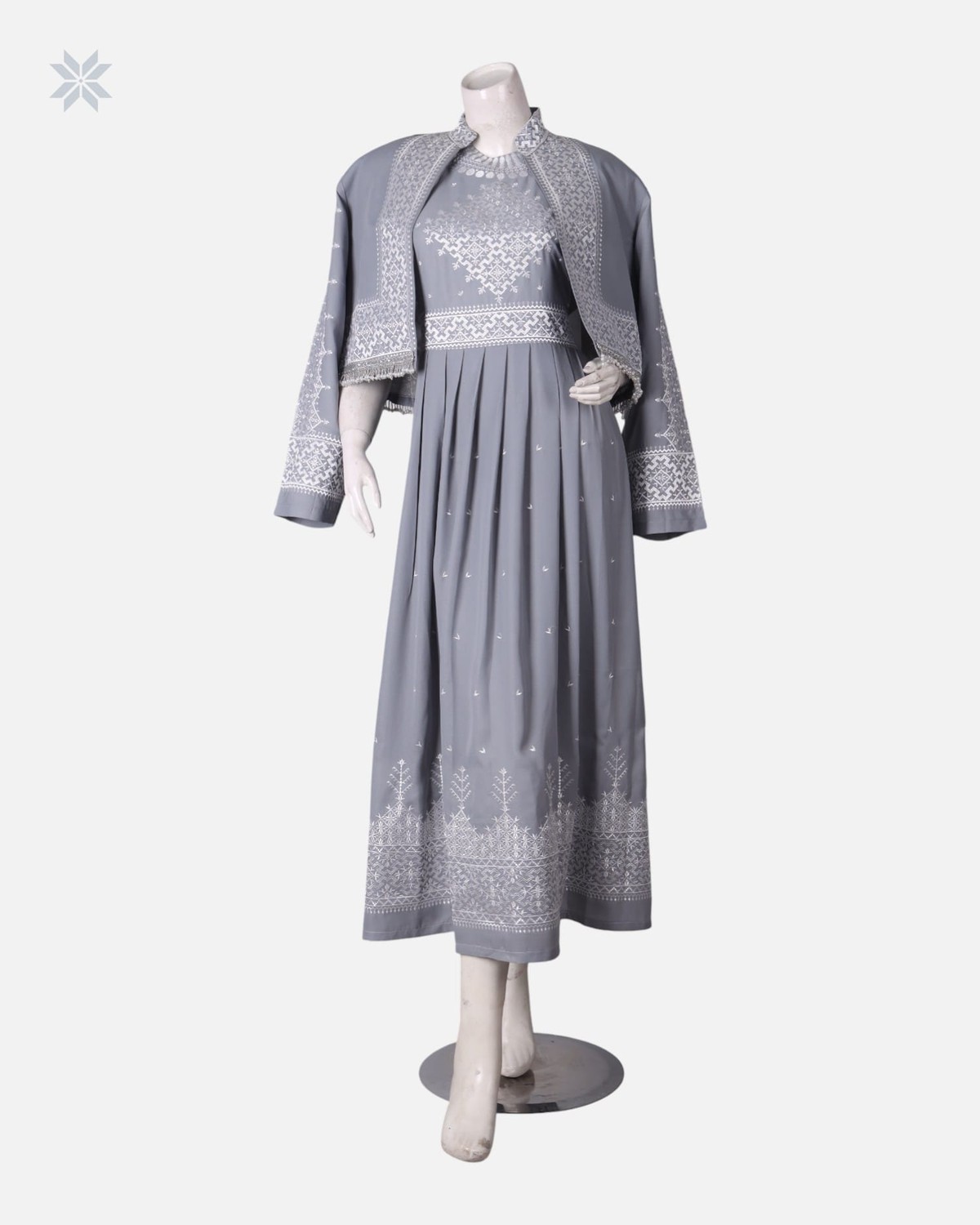 Grey Hazargi Traditional Dress with Embroidered Vest 10