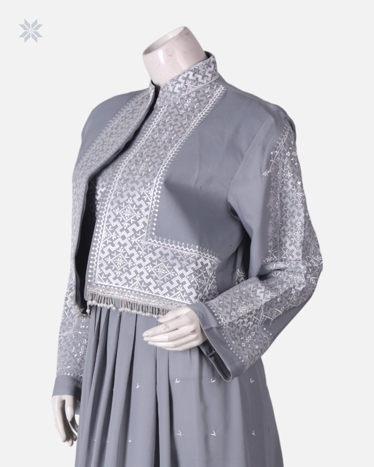 Grey Hazargi Traditional Dress with Embroidered Vest 6