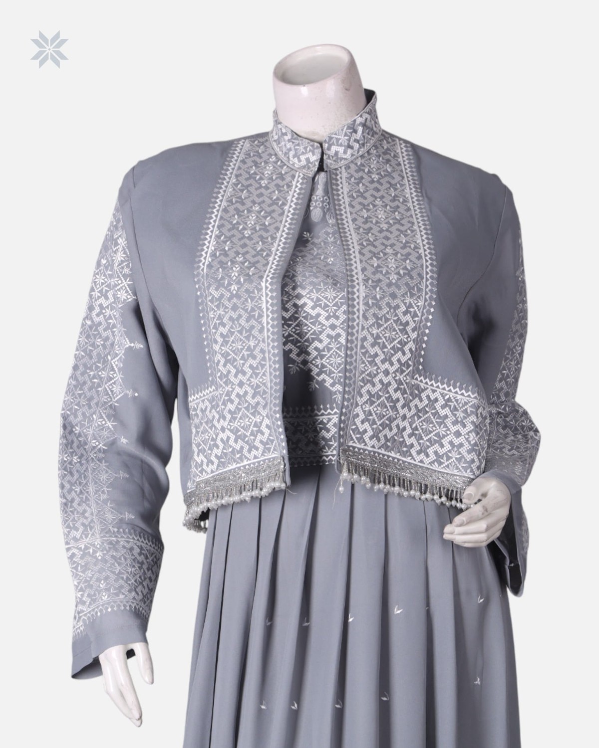 Grey Hazargi Traditional Dress with Embroidered Vest 1