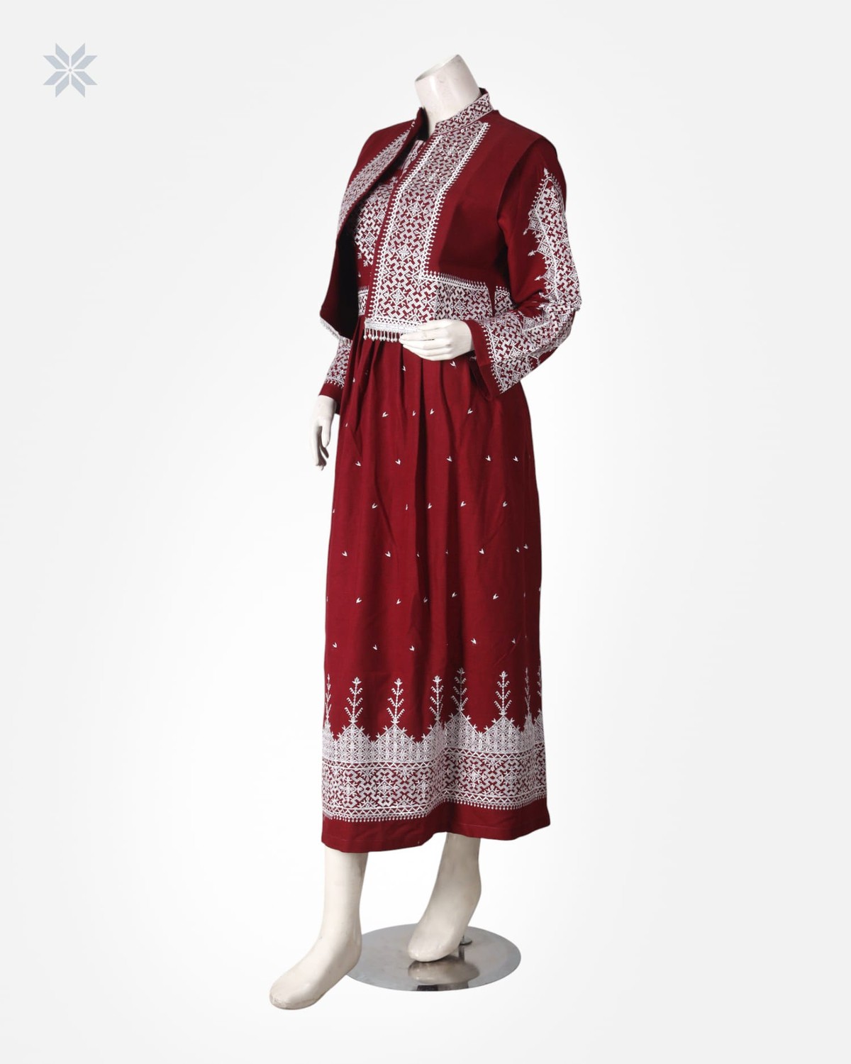 Burgundy Handmade Afghan Dress with Embroidered Vest 5