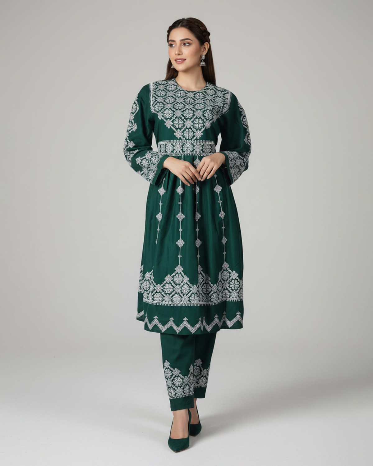 Women's Green Embroidered Vest Dress 8
