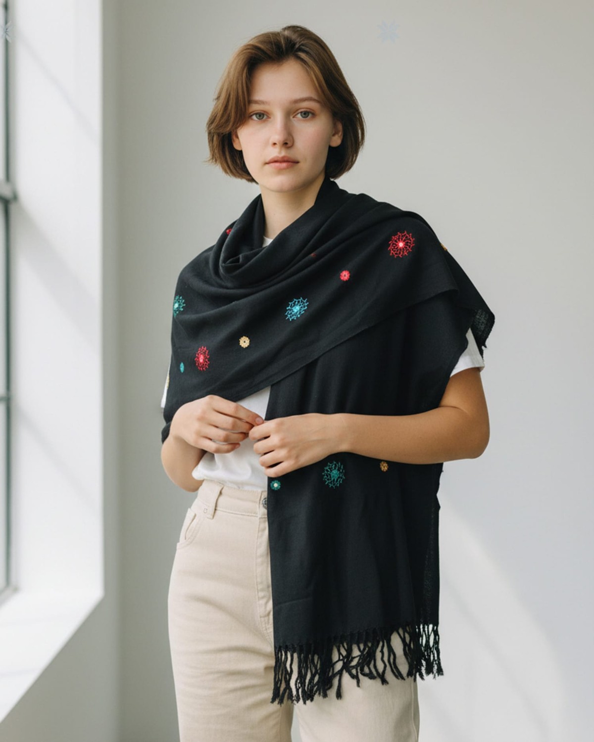 Black Cotton Chador with Hand Embroidery 5