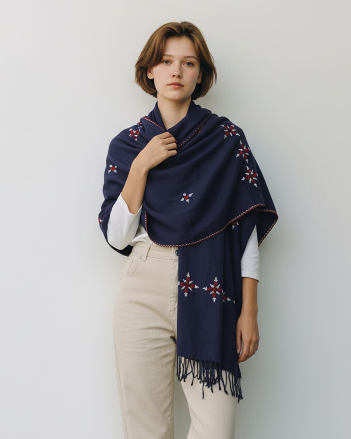 Navy Blue Cotton Chador with Hand Embroidery 1
