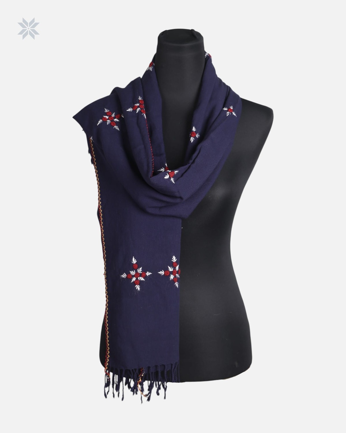 Navy Blue Cotton Chador with Hand Embroidery 5
